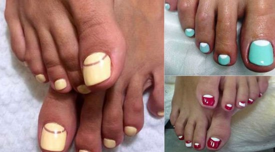 Pedicura francesa a les cames amb pedreria. Idees de moda, instruccions amb fotos