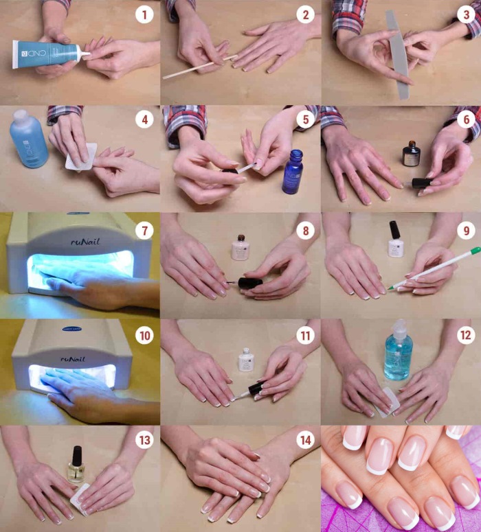 Shellac française, manucure française. Conception, photo. Comment faire des ongles avec du vernis gel à la maison