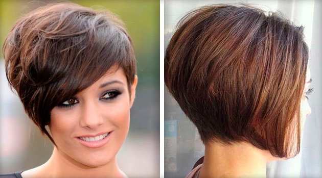 Coupe de cheveux Long bob pour les cheveux foncés, clairs et rouges - vues avant et arrière. Le schéma et la technique des coupes de cheveux avec une frange oblique et droite, sans frange. Une photo