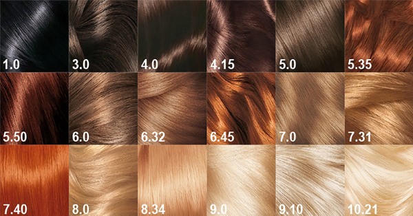 Nuances fraîches de teinture capillaire. Palettes de marques Loreal, Estelle, Garnier, Palette, Matrix, Schwarzkopf, Kapus, Londa, Igora. Photo de cheveux