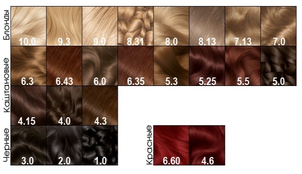 Coloration cheveux châtain clair Garnier, Estelle, Loreal, Kapus, Palet, Igor. Palette, photo sur cheveux