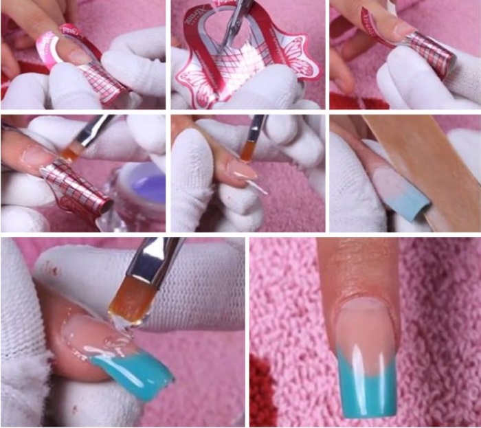 Forme carrée des ongles. Comment faire une accumulation de vernis gel, nouveau design 2020, belle manucure à la maison. Une photo