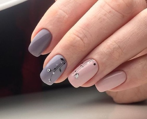 Manicura gris-rosa. Fotos, novetats. Tendències de disseny de moda 2020: francès, amb purpurina, pedreria, degradat, laca, ratlles