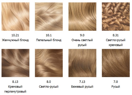 Couleur de cheveux blond clair. Palettes de couleurs, photo: frêne, doré, beige, nacre