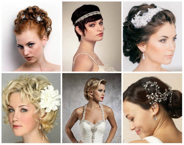 Coiffures hautes pour cheveux moyens. Photo, chignon, queue de cheval, fête, mariage, simple et élégant avec une frange, des boucles, luxuriante