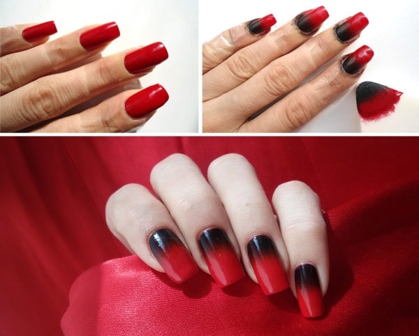 Manicura en tons vermells. Foto de goma laca amb pedreria, brillantor, fregament, poliment de gel. Tendències de moda