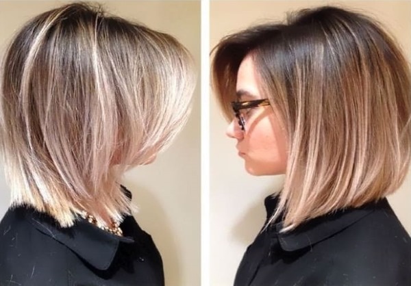 Coupes de cheveux asymétriques pour cheveux moyens pour femmes. Photo de qui convient, vues avant et arrière