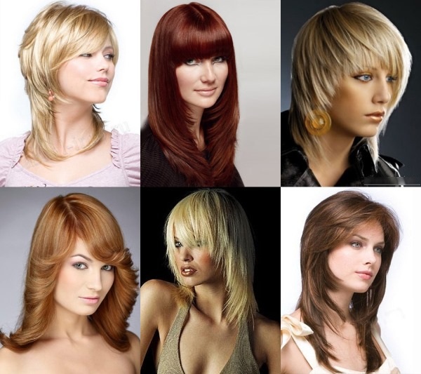 Coupes de cheveux multicouches pour femmes pour cheveux moyens avec une frange. Photos, options