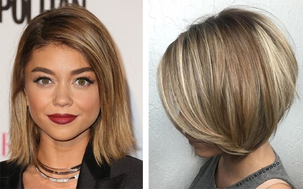 Coupes de cheveux multicouches pour femmes pour cheveux moyens avec une frange. Photos, options