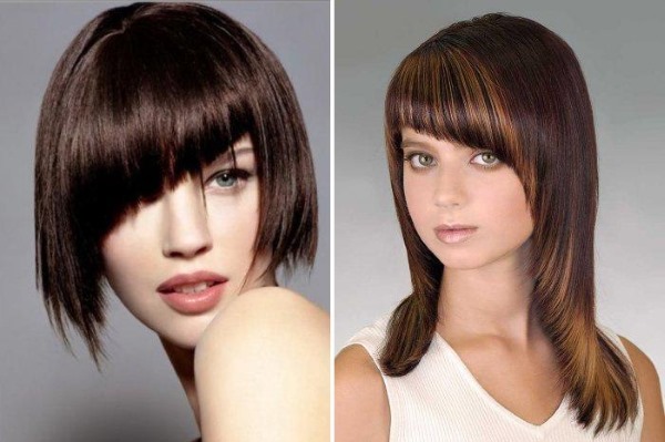 Coupes de cheveux avec frange latérale pour cheveux moyens et volume à la couronne. Photo femmes