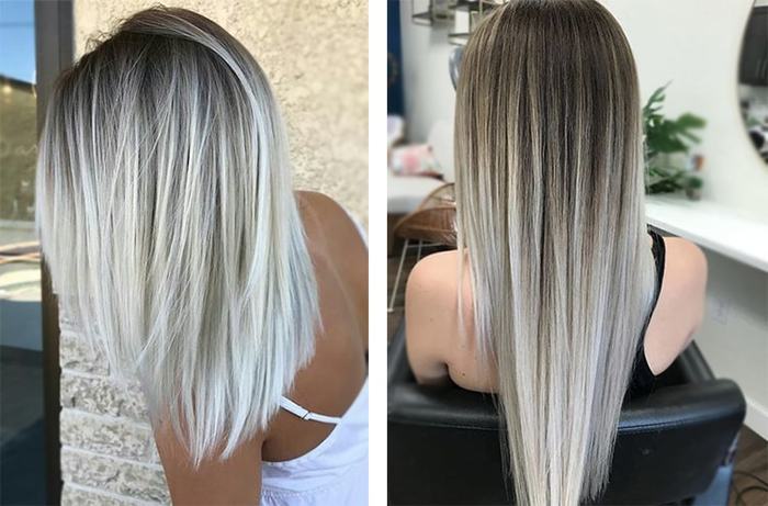 La couleur des cheveux est blonde platine. Photos avant et après coloration, shampooings teintés, toniques, peintures