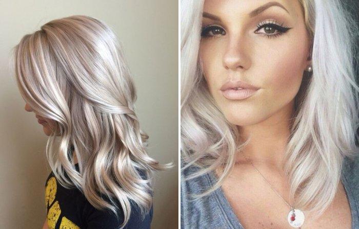 La couleur des cheveux est blonde platine. Photos avant et après coloration, shampooings teintés, toniques, peintures