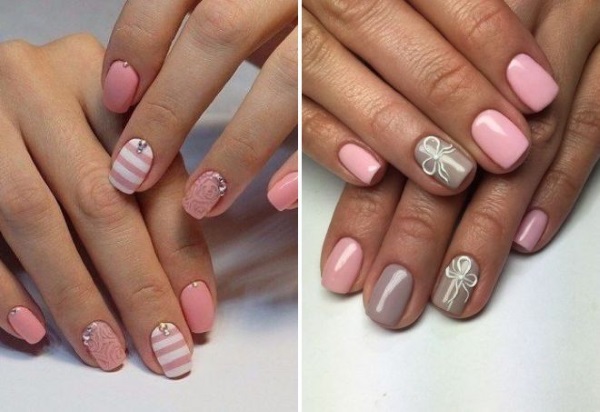 Manicura rosa amb brillants i pedreria. Foto de disseny delicat, tendències de moda 2020