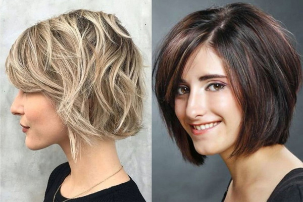 Bob-bob pour cheveux courts avec une jambe, une frange et sans. Coupes de cheveux photo, qui convient