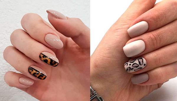 Manicura de lleopard. Foto, impressions amb esmalt de gel: vermell, rosa, blanc, negre, francès