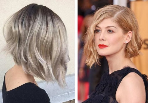 Coupe de cheveux asymétrique pour cheveux moyens avec une frange. Une photo