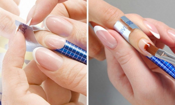 Manicura transparent amb disseny, patró. Foto per a ungles curtes i llargues